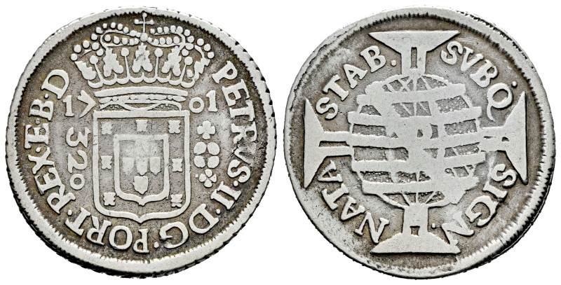 Brasil. D. Pedro II. 320 reis. 1701. Pernambucano. P. (Km-89.2). (Gomes-21.03). ...