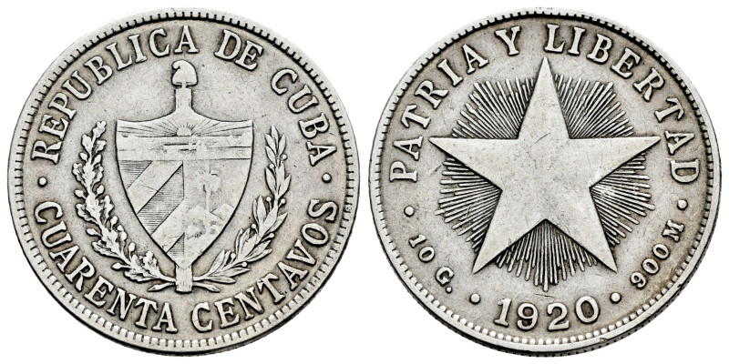 Cuba. 40 centavos. 1920. (Km-14.3). Ag. 9,84 g. MBC. Est...40,00.