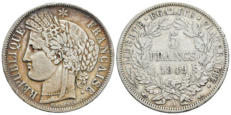 Francia. II República. 5 francs. 1849. París. A. (Km-761.1). (Gad-719). Ag. 24,6...