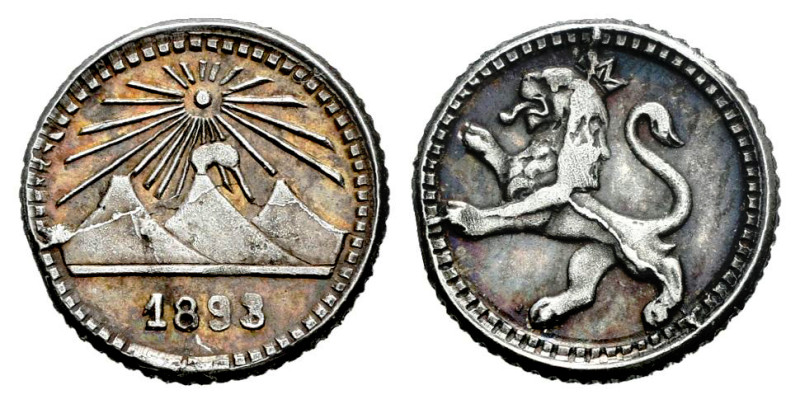 Guatemala. 1/4 real. 1893. (Km-159). Ag. 0,78 g. Bonito tono. Fallo de acuñación...