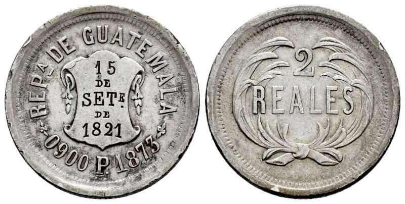 Guatemala. 2 reales. 1873. (Km-149). Ag. 6,17 g. Golpecitos en el canto. MBC+. E...