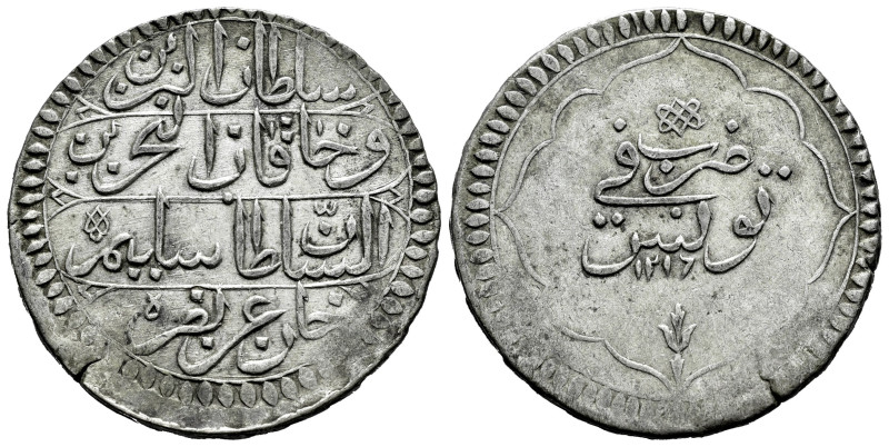 Imperio Otomano. Selim III (1789-1807). 1 riyal. 1216 H. Túnez. (Km-72.2). Ag. 1...