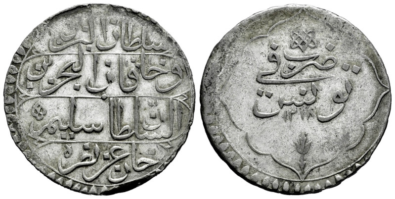 Imperio Otomano. Selim III (1789-1807). 1 riyal. 1218 H. Túnez. (Km-72.2). Ag. 1...