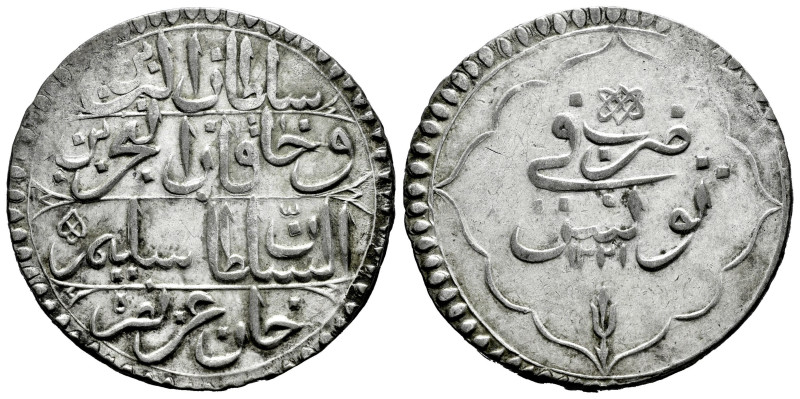 Imperio Otomano. Selim III (1789-1807). 1 riyal. 1221 H. Túnez. (Km-72.2). Ag. 1...