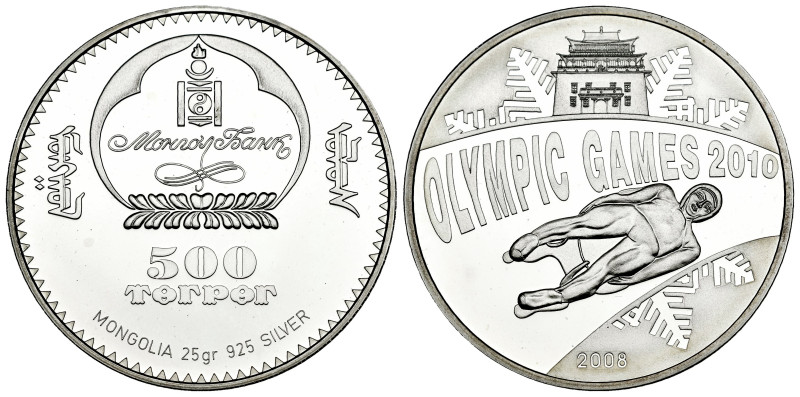 Mongolia. 500 tugrik. 2008. (Km-215). Ag. 25,08 g. Juegos Olímpicos de invierno,...