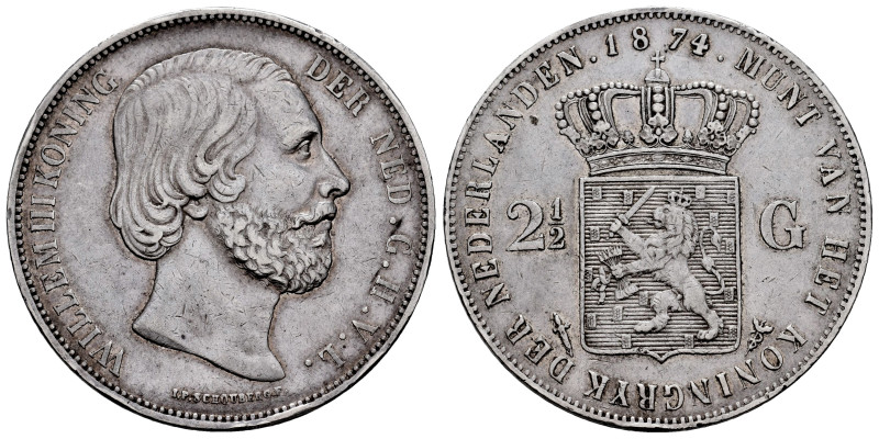 Países Bajos. Willem III (1849-1890). 2 1/2 gulden. 1874. (Km-82). Ag. 24,92 g. ...