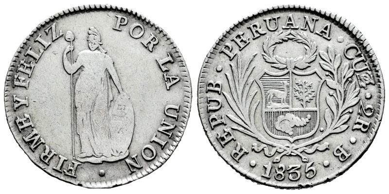 Perú. 2 reales. 1835. Cuzco. B. (Km-141.2a). Ag. 6,60 g. MBC-/MBC. Est...60,00.