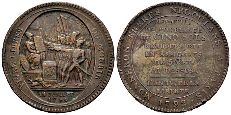 Francia. Medalla de confianza de 5 soles. 1792. Soho (Birmingham). (Km-Tn31). (G...