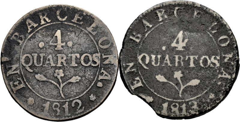 Lote de 2 cobres de José Napoleón; 4 cuartos 1812 y 4 cuartos 1813. A EXAMINAR. ...