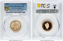 British Administration. Elizabeth II gold Proof "Bonomi Pattern - Minerva" Sovereign 2021 PR70 Deep Cameo PCGS, Commonwealth mint, KM-Unl. Mintage: 15...