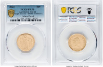 British Administration. Elizabeth II gold Matte Proof "Bonomi Pattern - Minerva" Sovereign 2021 PR70 PCGS, Commonwealth mint, KM-Unl. Mintage: 75. HID...