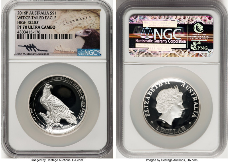 Elizabeth II 3-Piece Lot of silver Proof High Relief "Wedge-Tailed Eagle" Dollar...