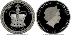 Elizabeth II silver Proof "Diamond Jubilee" 30 Dollars (1 Kilo) 2012 PR70 Ultra Cameo NGC, Perth mint, KM-Unl. Mintage: 600. Accompanied by original c...