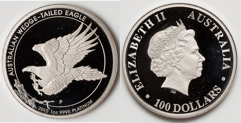 Elizabeth II platinum Proof "Wedge-Tailed Eagle" 100 Dollars (1 oz) 2015-P UNC, ...