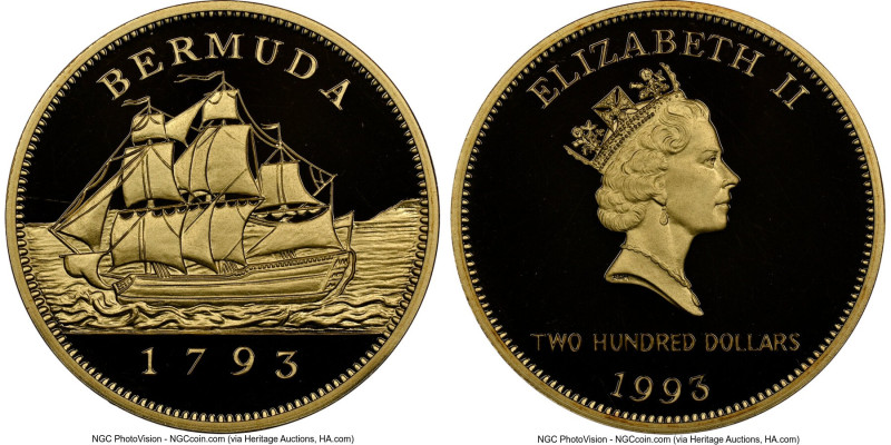 Elizabeth II gold Proof "Bermuda Coinage - 200th Anniversary" 200 Dollars 1993 P...