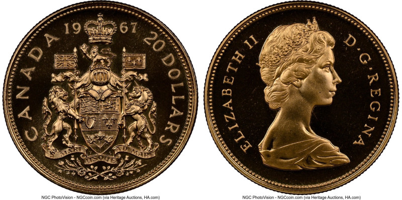 Elizabeth II gold Specimen "Confederation Centennial" 20 Dollars 1967 SP68 Cameo...