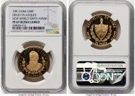 Republic gold Proof "New World 500th Anniversary - Diego Velázquez" 50 Pesos (1/2 oz) 1991 PR67 Ultra Cameo NGC, Havana mint, KM445. Mintage: 200. HID...