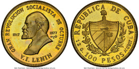 Republic brass Proof Off-Metal Strike "Lenin" 100 Pesos 1977 PR65 Cameo NGC, KM41. Trial strike in brass. HID09801242017 © 2023 Heritage Auctions | Al...