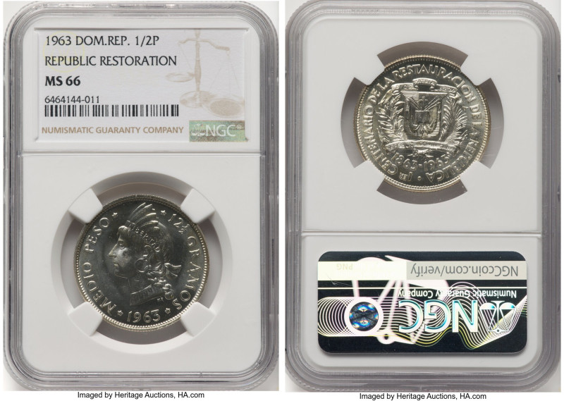 Republic "Republic Restoration" 1/2 Peso 1963 MS66 NGC, KM29. Struck to commemor...