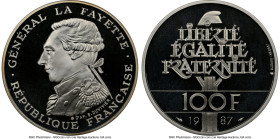Republic silver Proof "General Lafayette - 230th Anniversary of Birth" 100 Francs 1987 PR69 Ultra Cameo NGC, KM962a. Mintage: 30,000. HID09801242017 ©...