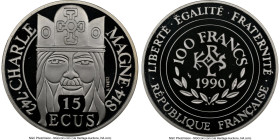 Republic silver Proof "Charlemagne" 100 Francs (15 Ecus) 1990 PR69 Ultra Cameo NGC, KM989. Mintage: 30,000. HID09801242017 © 2023 Heritage Auctions | ...