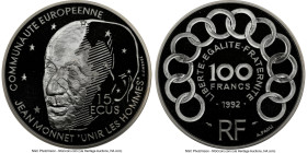 Republic silver Proof "Jean Monnet" 100 Francs (15 Ecus) 1992 PR69 Ultra Cameo NGC, Paris mint, KM1012. Mintage: 30,000. HID09801242017 © 2023 Heritag...