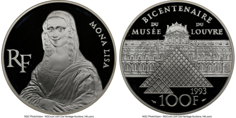 Republic silver Proof "Mona Lisa - Louvre Bicentennial" 100 Francs 1993 PR69 Ult...