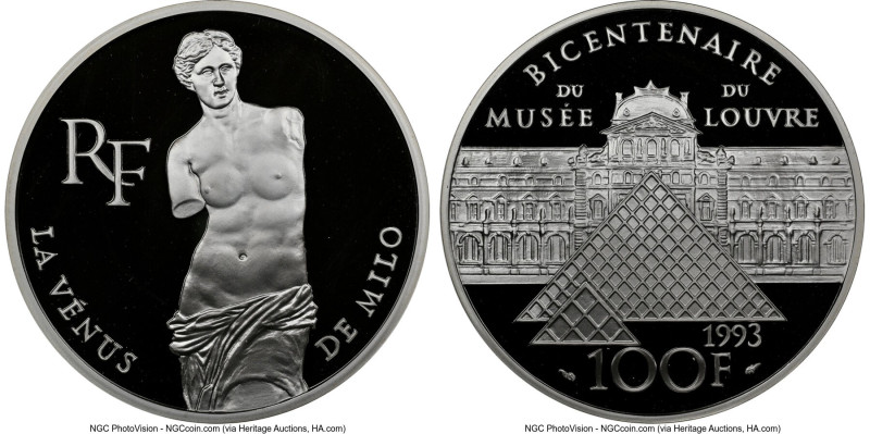 Republic silver Proof "Venus de Milo - Louvre Bicentennial" 100 Francs 1993 PR69...