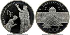 Republic silver Proof "Napoleon & Josephine - Louvre Bicentennial" 100 Francs 1993 PR67 Ultra Cameo NGC, KM1022a. Mintage: 5,000. HID09801242017 © 202...