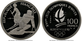 Republic 9-Piece Certified silver "Albertville Olympics" 100 Francs Proof Set NGC, 1) "Slalom Skiing" 1990 PR69 Ultra Cameo 2) "Ski Jumping" 1991 PR69...