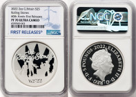 Elizabeth II silver Proof "Rolling Stones" 5 Pounds (2 oz) 2022 PR70 Ultra Cameo NGC, First Releases. 60th anniversary of the Rolling Stones. HID09801...