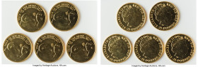 Elizabeth II 5-Piece Lot of Uncertified gold "Year of the Sheep" 25 Pounds (1/4 oz) 2015 UNC, KM-Unl. Lunar series. Total AGW 1.25 oz. HID09801242017 ...