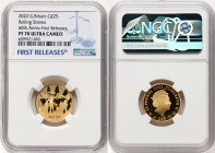 Elizabeth II gold Proof "Rolling Stones" 25 Pounds (1/4 oz) 2022 PR70 Ultra Cameo NGC, Celebrating 60 years of The Rolling Stones. First Releases. HID...