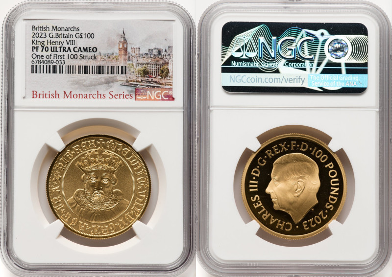 Charles III gold Proof "King Henry VIII" 100 Pounds (1 oz) 2023 PR70 Ultra Cameo...