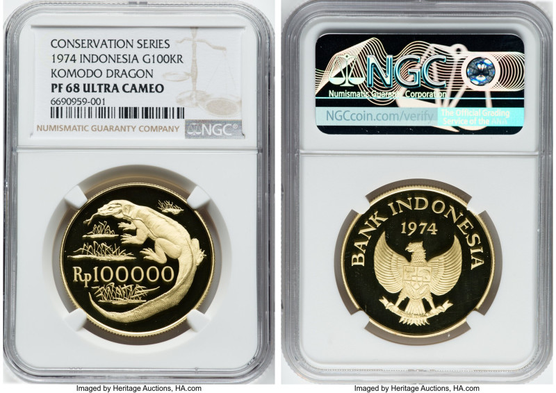 Republic gold Proof "Komodo Dragon - Conservation Series" 100000 Rupiah 1974 PR6...