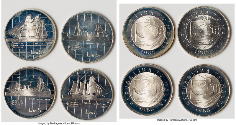 Republic 4-Piece Uncertified silver "Maritime History" 5 Liri Proof Set 1985 UNC...