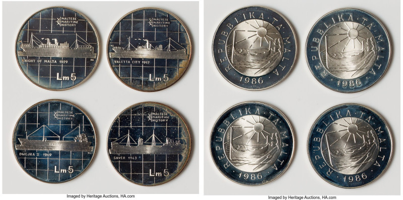 Republic 4-Piece Uncertified silver "Maritime History" 5 Liri Proof Set 1986 UNC...