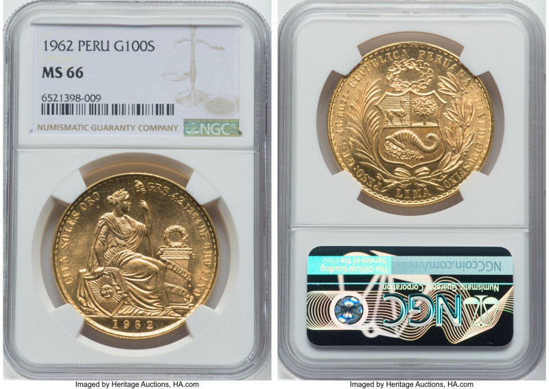 Republic gold 100 Soles 1962 MS66 NGC, Lima mint, KM231. HID09801242017 © 2023 H...