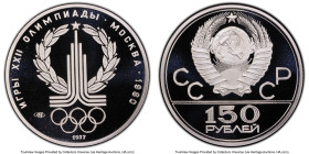 USSR 5-Piece Certified platinum "Moscow Olympics" 150 Roubles Proof Set PCGS, 1) "Olympics Logo" 150 Roubles 1977-(l) PR69 Deep Cameo PCGS, KM-Y152 2)...