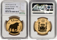 Phillip VI gold Reverse Proof "Bull / Spanish Doubloon" 1-1/2 Euro (1 oz) 2022-M PR68 NGC, Madrid mint, KM-Unl. HID09801242017 © 2023 Heritage Auction...