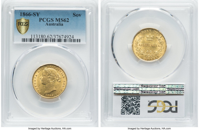 Victoria gold Sovereign 1866-SYDNEY MS62 PCGS, Sydney mint, KM4, Marsh-A371. A d...