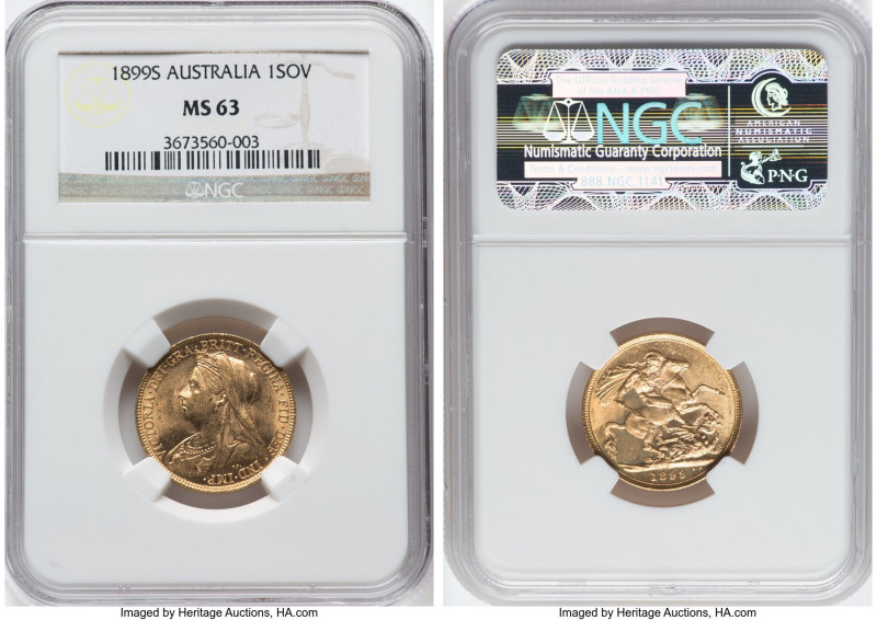 Victoria gold Sovereign 1899-S MS63 NGC, Sydney mint, KM13, S-3877. Tied with te...