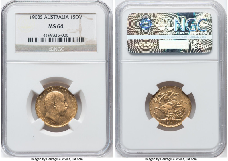 Edward VII gold Sovereign 1903-S MS64 NGC, Sydney mint, KM15, S-3973. Tied with ...