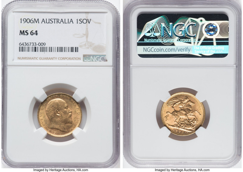 Edward VII gold Sovereign 1906-M MS64 NGC, Melbourne mint, KM15. An admirable ex...