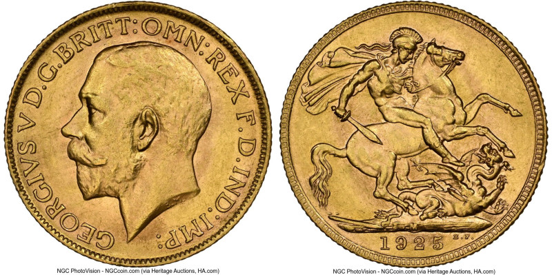 George V gold Sovereign 1925-M MS65 NGC, Melborne mint, KM29, S-4000. A true Gem...