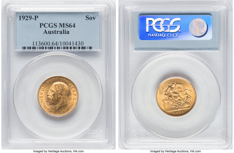 George V gold Sovereign 1929-P MS64 PCGS, Perth mint, KM32, S-4002. An adorable ...