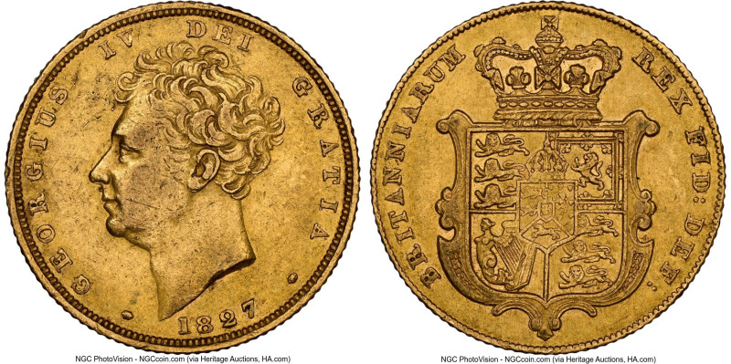 George IV gold Sovereign 1827 AU Details (Cleaned) NGC, M696, S-3801. Presumably...