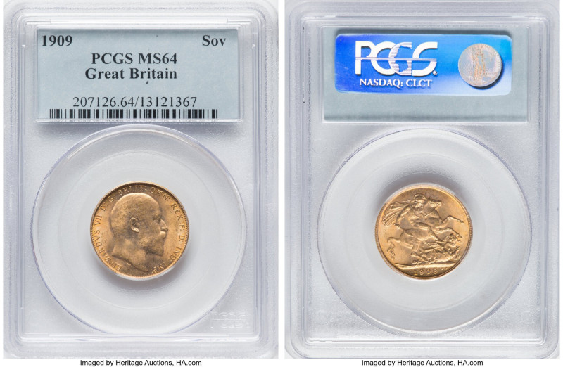 Edward VII gold Sovereign 1909 MS64 PCGS, KM805, S-3969. Effortlessly projecting...