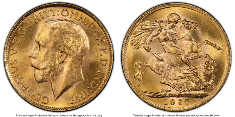 George V gold Sovereign 1927-SA MS65 PCGS, Pretoria mint, KM21, S-4004. A Gem of...