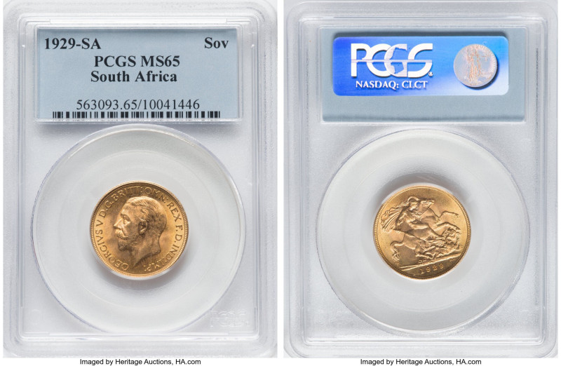 George V gold Sovereign 1929-SA MS65 PCGS, Pretoria mint, KMA22, S-4005. An invi...